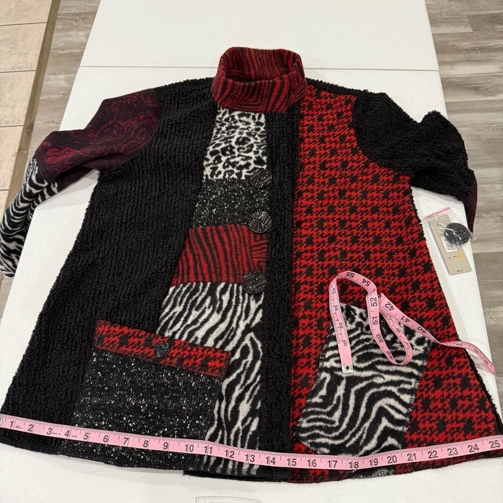 NWT Ali Miles Patchwork Jacket Black Red Artsy Cardigan Boho Size Small Petite - Picture 12 of 15
